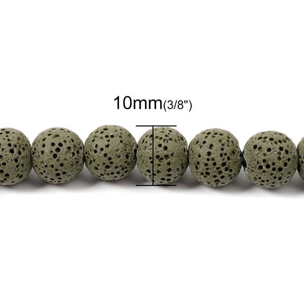 Lava beads army green 10mm, -/+ 40 pcs