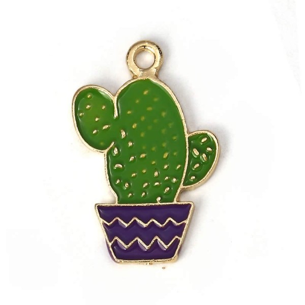 Pendentif cactus émaillé, 28mm x 18mm, 5 pcs