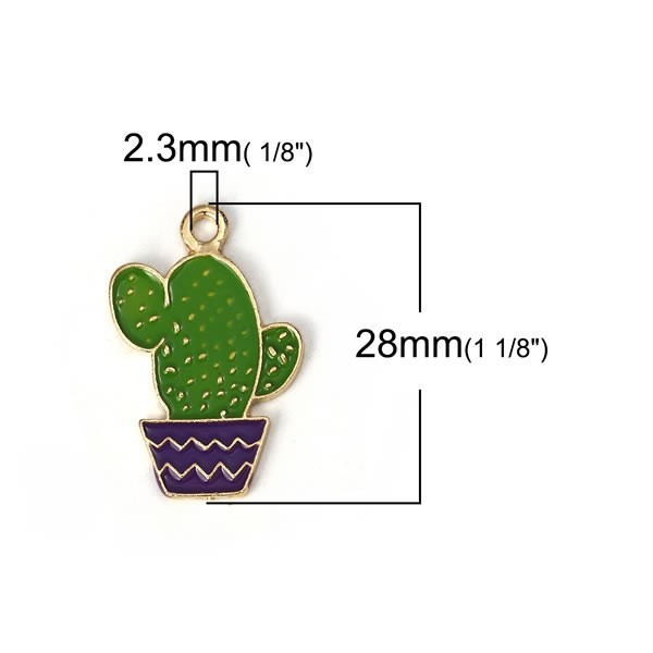 Pendentif cactus émaillé, 28mm x 18mm, 5 pcs