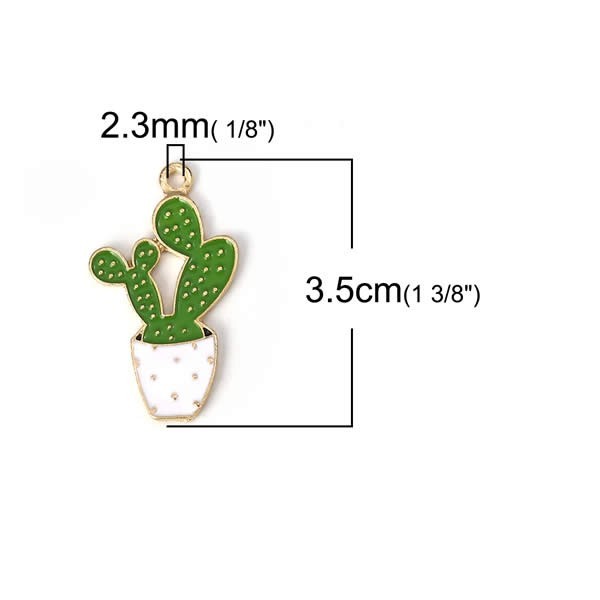 Pendentif cactus émaillé, 35mm x 20mm, 5 Pcs
