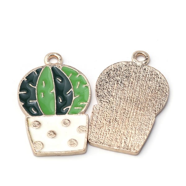 Pendentif cactus émaillé, 28mm x 17mm, 5 Pcs