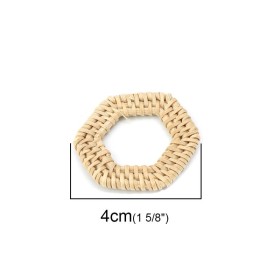Elément de bijouterie en rotin, hexagone 4x3.8cm, 2 pcs