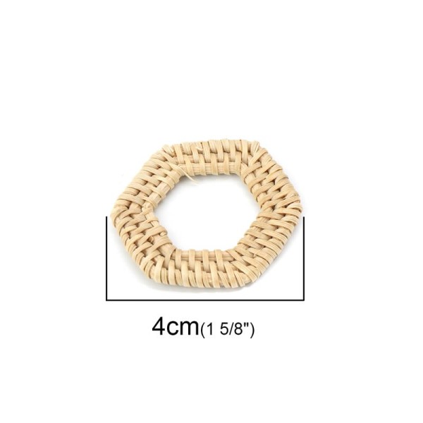 Elément de bijouterie en rotin, hexagone 4x3.8cm, 2 pcs