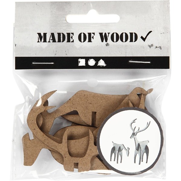 3D MDF Reindeers, H 5+12,5 cm, L 6,5+8 cm, 1 set