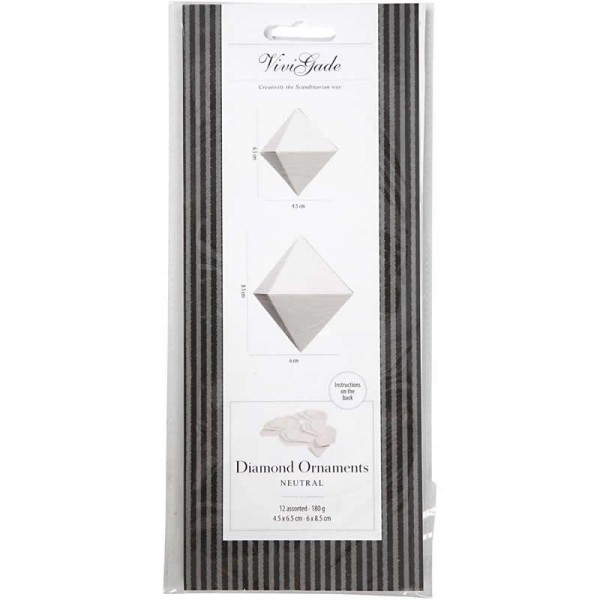 Paper Diamond Ornaments, white, basic, 12 pcs mixed