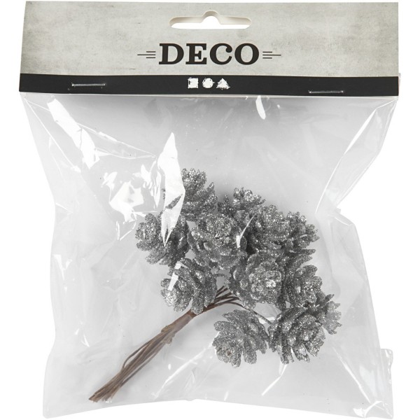 Artificial cones, D: 20 mm, silver, 12pcs