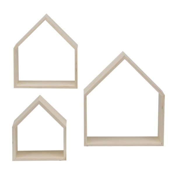 Cadres en bois,forme maison, 3 pcs