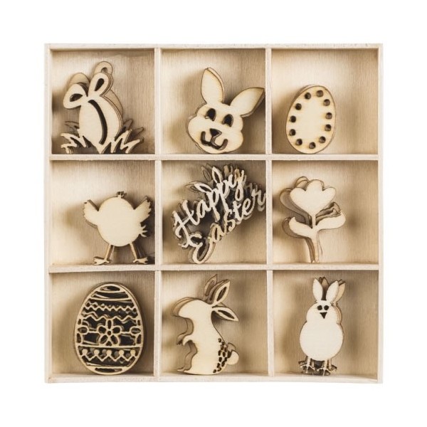 Wood ornament box Easter, 45 pcs