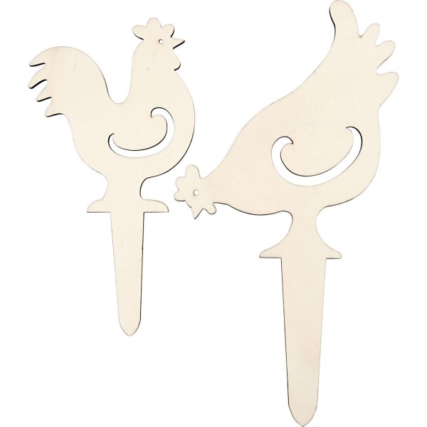 Poule en bois, h: 26+19,5 cm, 2 pcs