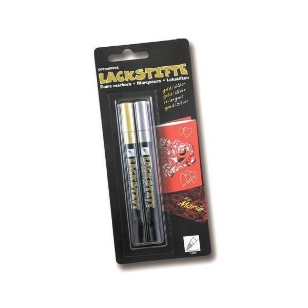 Lackmalstift plata y oro, pluma efecto metálico