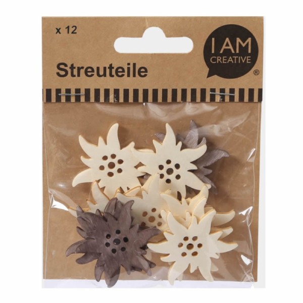 Holzstreuteile Edelweiss 4cm, 12 Stk