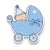 Wooden baby carriages, light blue, 35x40mm, 6 pcs