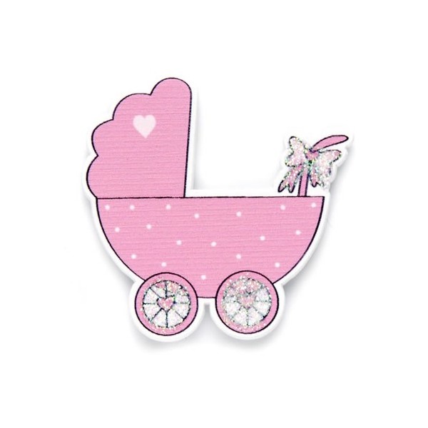 Wooden baby carriages, pink, 35x40mm, 6 pcs