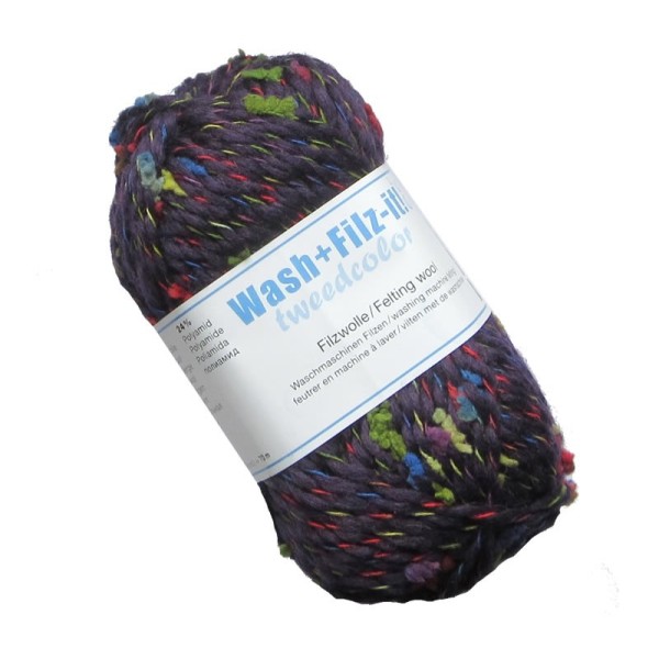 Machine felting wool, Tweed plum