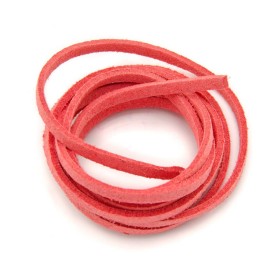 Lacet suédine plat 3mm, rosuge capucine, 3m
