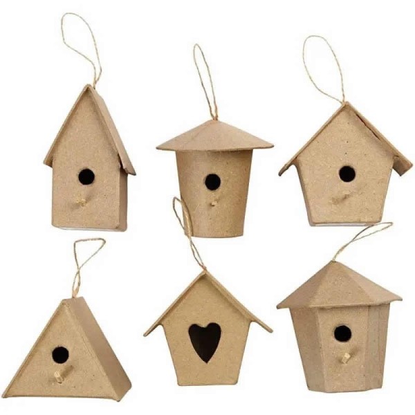 Cardboard Mini Bird houses H7cm, 6 pcs