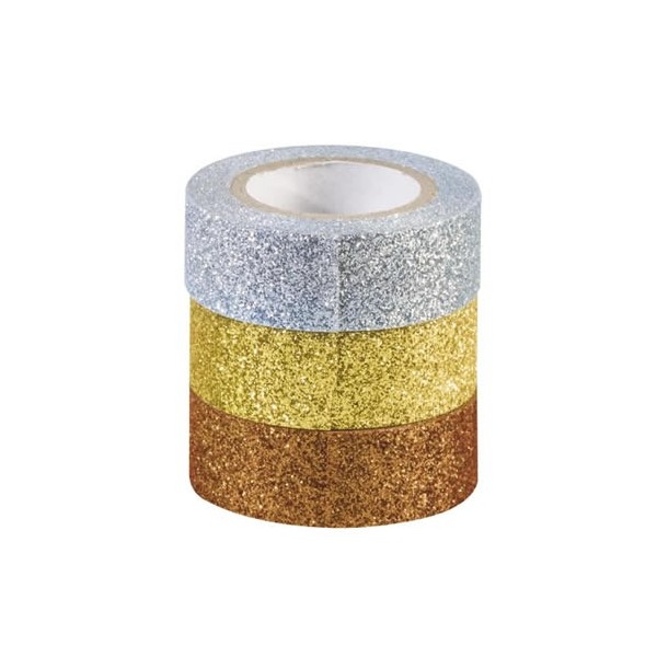 Glitter Tape, set of 3, silver, gold, copper