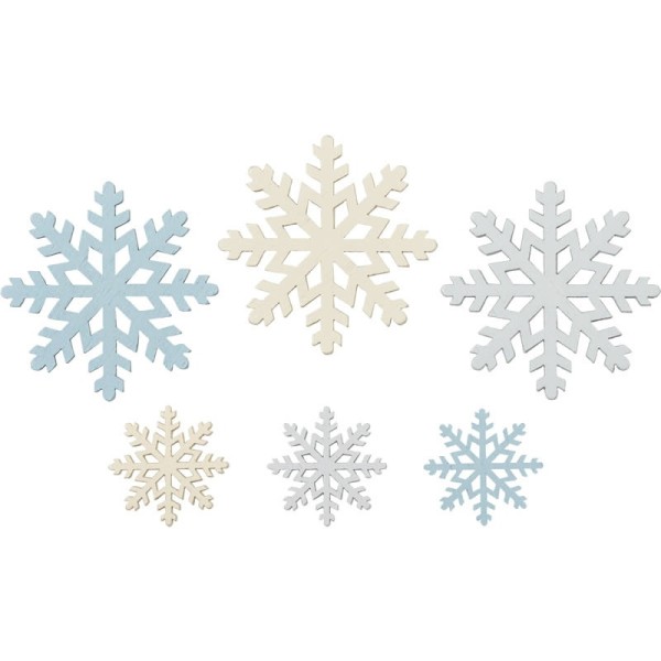 Wood ornament box Snowflake, 2.2-4cm, 54 pcs