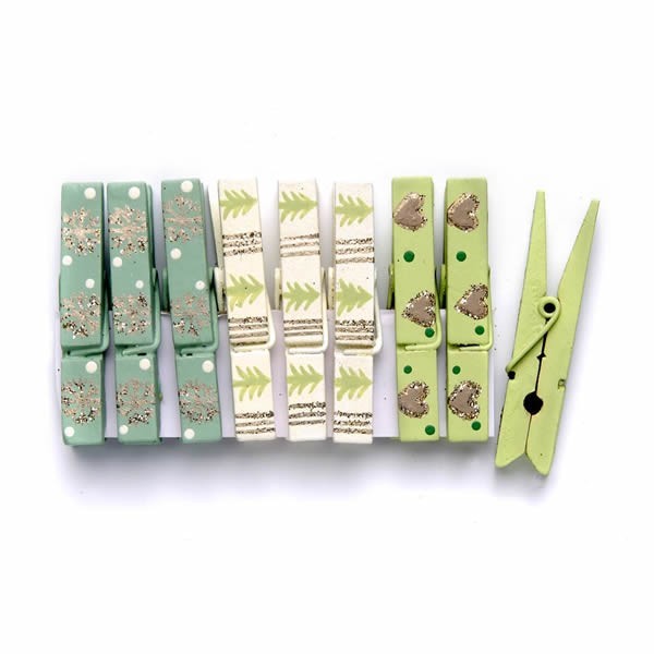 Christmas pegs, green / white