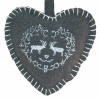 Felt heart grey with reindeer 11cm