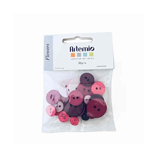 Artemio - Boutons Flowers 36 pces, 9 à 20mm