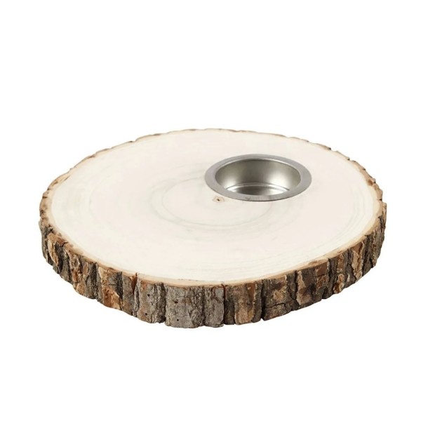 Bougeoir en bois, 14-16cm avec récipient en métal