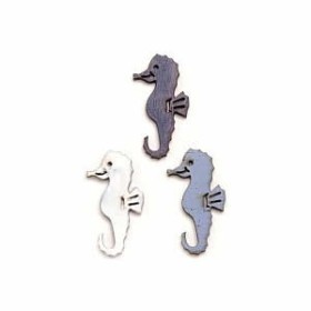 Hippocampes en bois bleu/blanc, 4cm/6pcs
