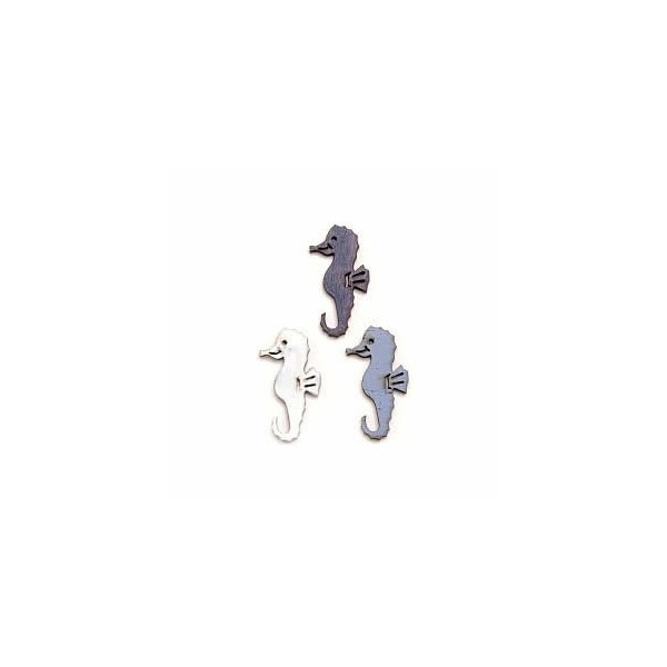 Hippocampes en bois bleu/blanc, 4cm/6pcs