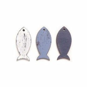 Wooden fishes blue/white, 4cm, 6 pcs