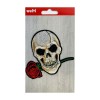 Iron-on motif skull with a rose,  9x10cm
