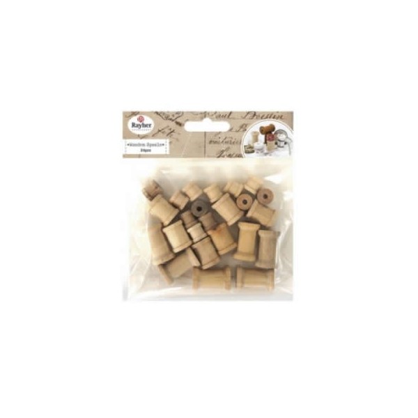 Wooden spools, light brown, assorted, 24 pcs