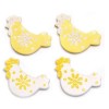 Wooden hens, white/yellow, 3cm, 9 pcs