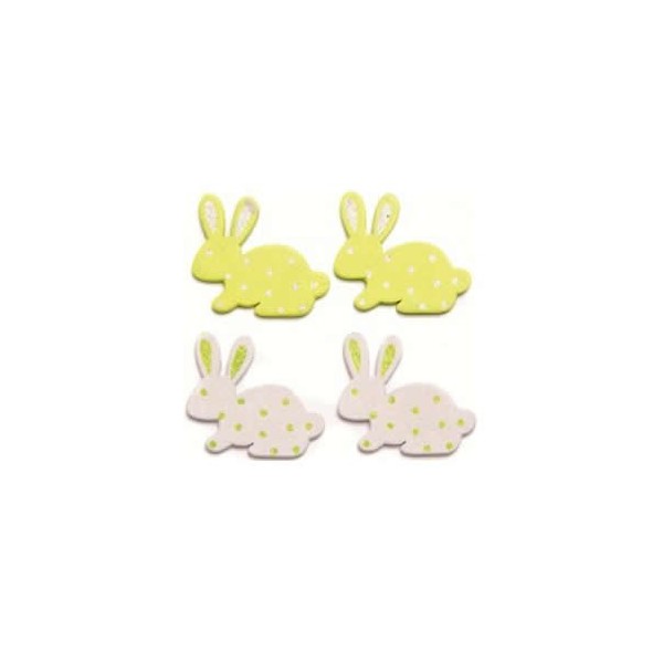 Conejos de madera, blanco/verde, 3cm, 9 pz