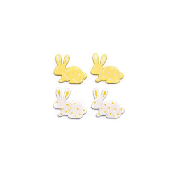 Lapins en bois jaune/blanc, 3cm, 9 pces