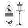 Mini tampon transparent Birds with cage