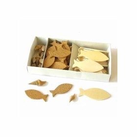 Poissons en bois et liège + coquillages, 5-6cm