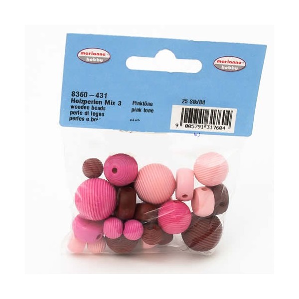 Wooden beads, pink mix