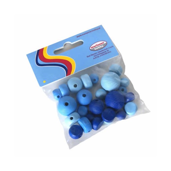 Wooden beads, blue mix