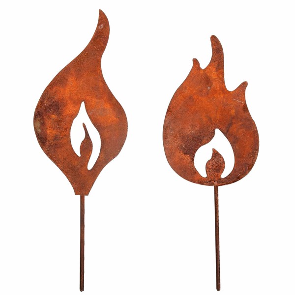 Flammes en métal à piquer, couleur rouille, 5x13/15cm, 2 pcs