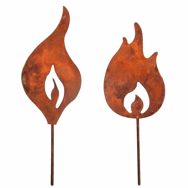 Metall Flammen zum Stecken, rostfarbe, 5x13/15cm, 2 Stk