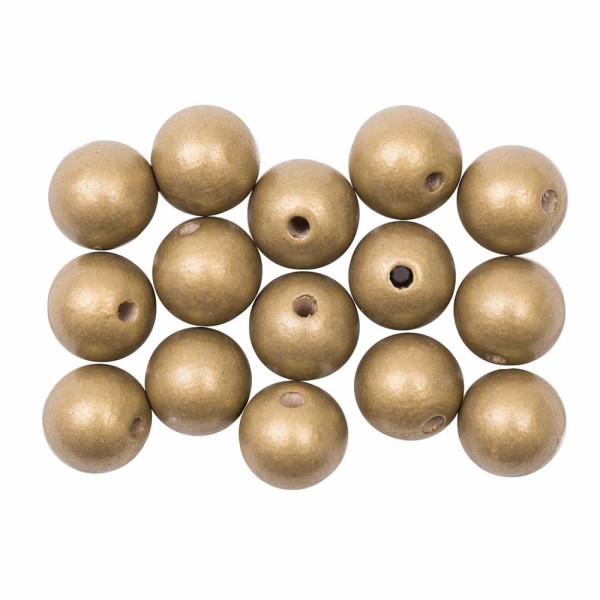 Boules en bois percées 15mm, or, 15pcs