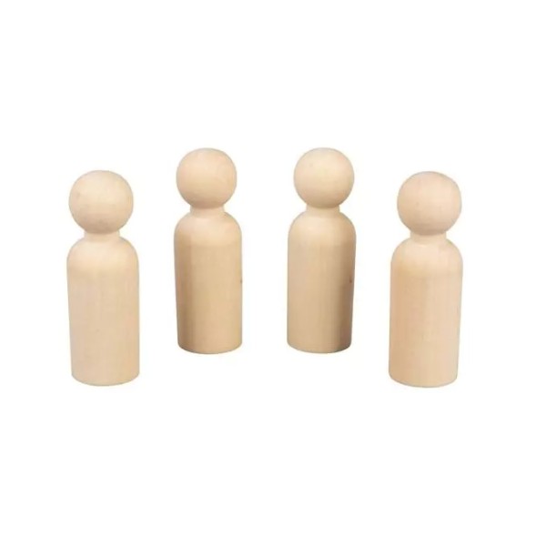 Unfinished wood peg doll, 25x77mm, 4 pcs