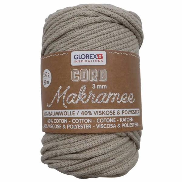 Fil pour macramé, 3mm/250g, taupe