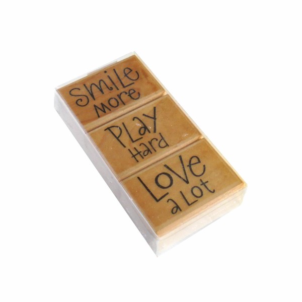 Hero Arts - Surtido de 3 sellos Smile, Play, Love 50x35mm