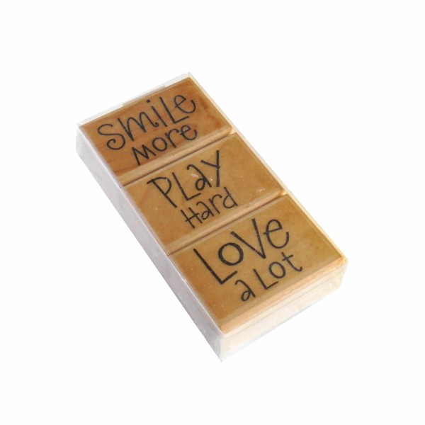 Hero Arts - Set de 3 tampons textes Smile, Play, Love 50x35mm
