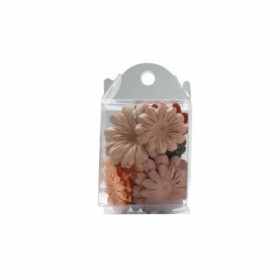 Fleurs en papier 3cm, brun/vert, 22 pcs