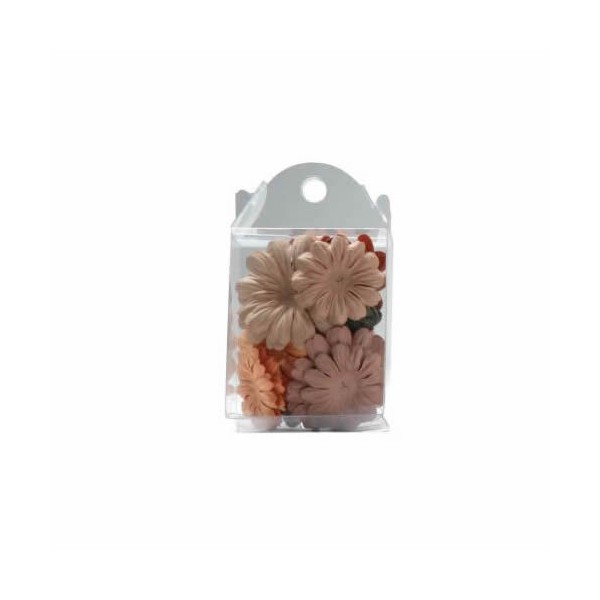 Papierblumen 3cm, braun/grün, 22 Stk
