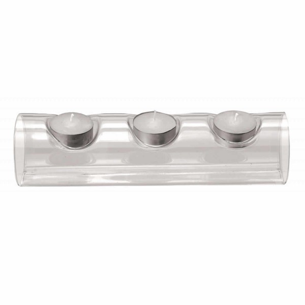 Candle holder with 3 tea lights, L230xH55mm
