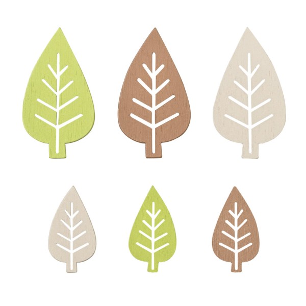 Wood ornament box leaves, 54 pcs - 30-45 mm
