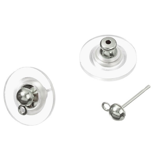 Supports boucles d'oreilles à boule, couleur argent, 2pcs